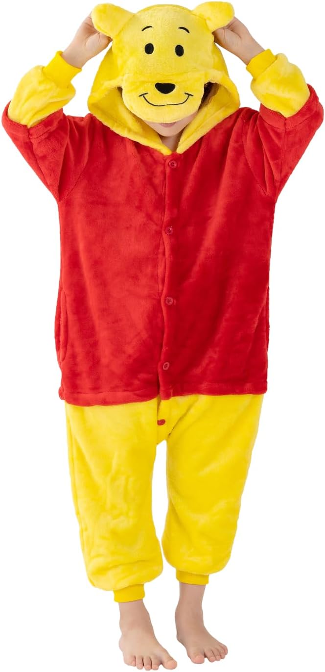 SCOPUCI kids flannel animal onesie - Yellow Bear
