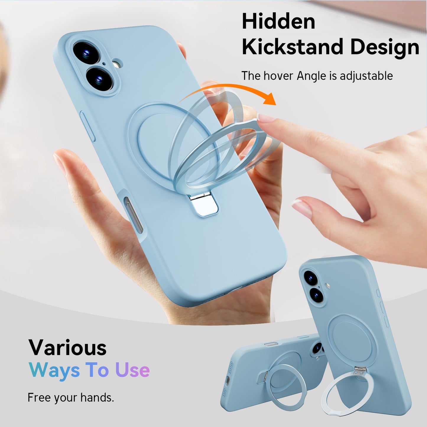 Mag-Ring Designed for iPhone 16 Case, Liquid Silicone [Moisturizing Factor] Extreme Soft Slim Phone Case with Stand [Compatible with MagSafe] for iPhone16 6.1 inch Men Women