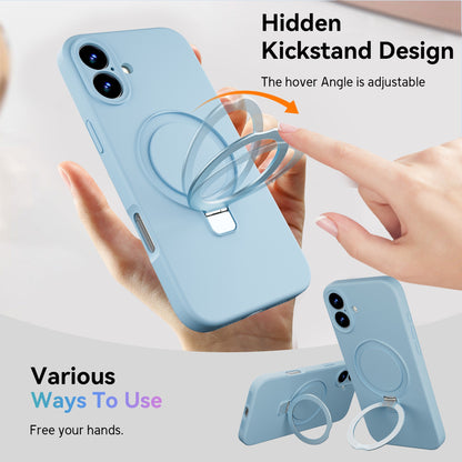 Mag-Ring Designed for iPhone 16 Case, Liquid Silicone [Moisturizing Factor] Extreme Soft Slim Phone Case with Stand [Compatible with MagSafe] for iPhone16 6.1 inch Men Women