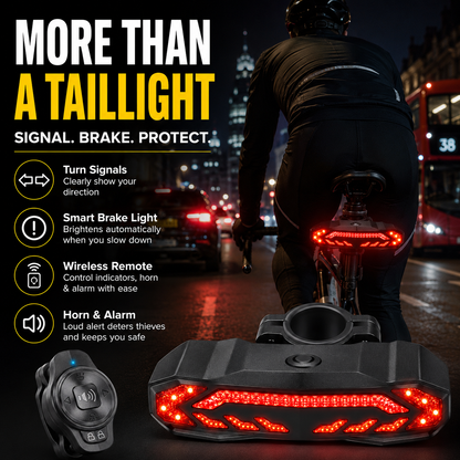 Rechargeable rear bike light illuminated at night