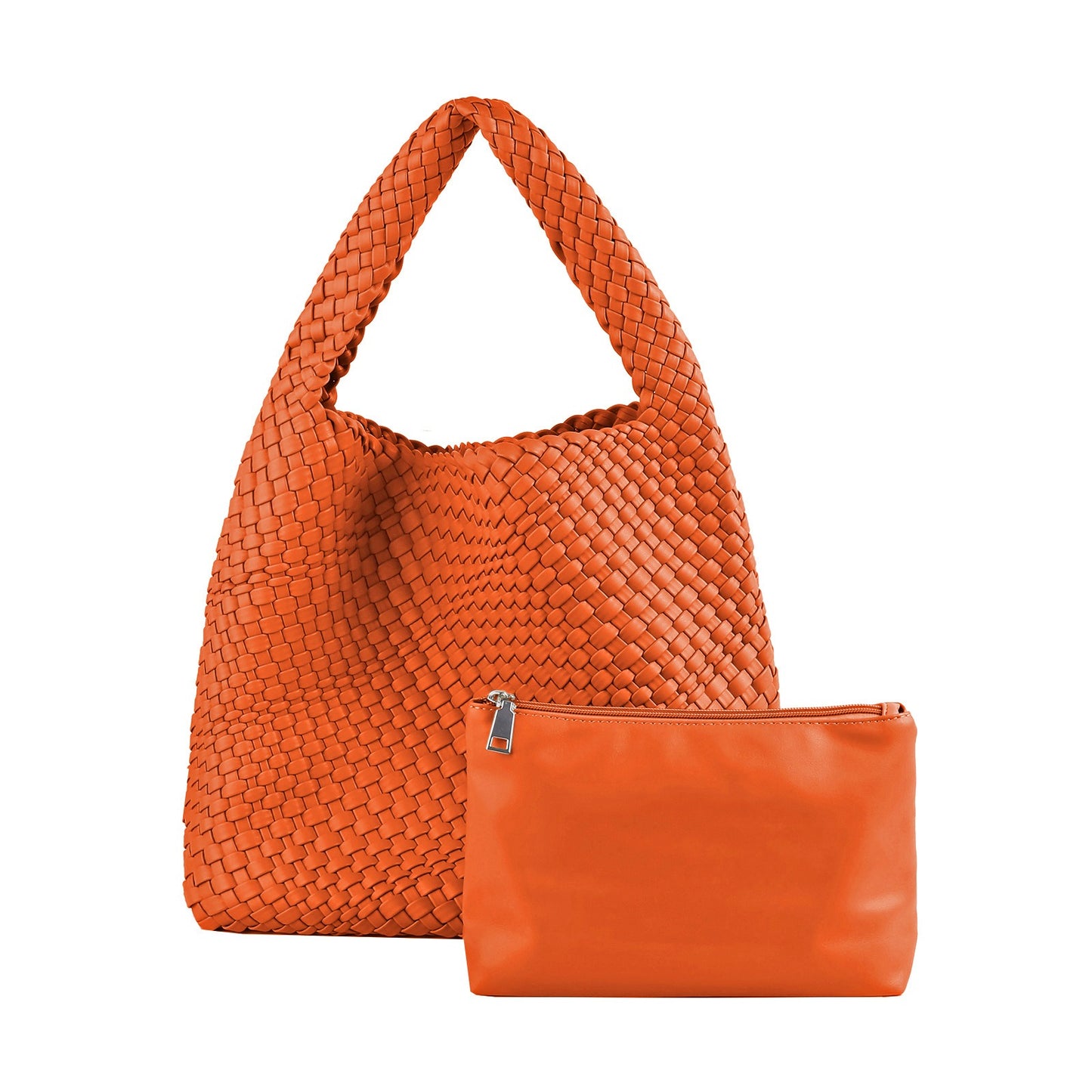 Women Vegan Leather Hand Woven Tote Handbag Large Capacity Shoulder Top-handle Bag All-Match Underarm Bag with Purse