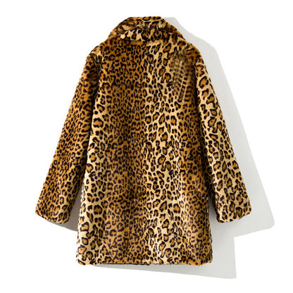 Womens Faux Fur Coats Leopard Jackets Loose Warm Fall Winter Fluffy Jacket Outwear