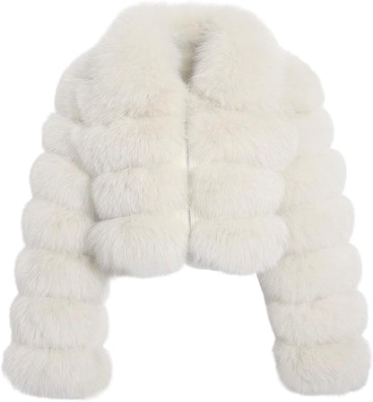 loveimgs Women Fluffy Faux Fur Coat Cropped Jacket Puffer Jacket Zip Up Winter Warm Fuzzy Teddy Jacket