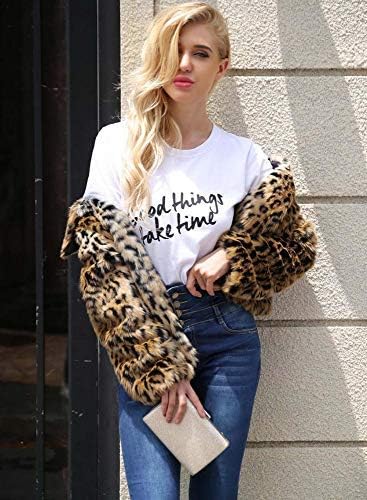 Womens Leopard Coat Winter Thick Faux Fur Coat Fashion Turn Down Collar Cocktail Short Jacket Cardigan Coat