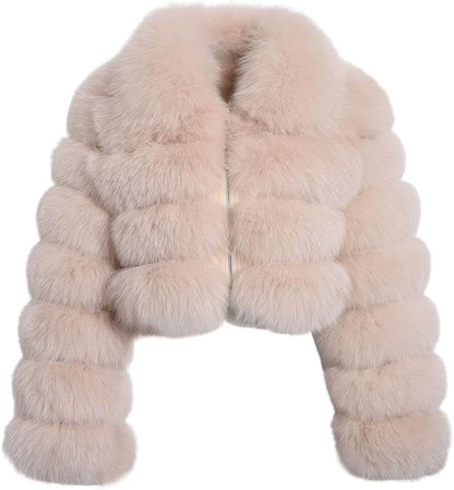 loveimgs Women Fluffy Faux Fur Coat Cropped Jacket Puffer Jacket Zip Up Winter Warm Fuzzy Teddy Jacket