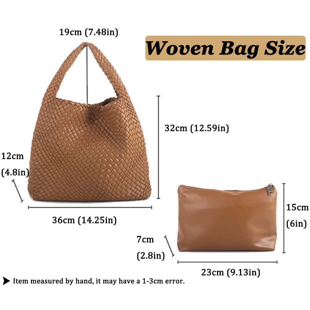 Women Vegan Leather Hand Woven Tote Handbag Large Capacity Shoulder Top-handle Bag All-Match Underarm Bag with Purse