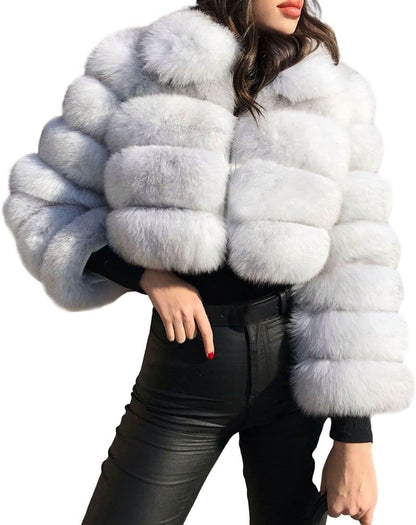 loveimgs Women Fluffy Faux Fur Coat Cropped Jacket Puffer Jacket Zip Up Winter Warm Fuzzy Teddy Jacket