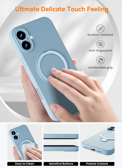 Mag-Ring Designed for iPhone 16 Case, Liquid Silicone [Moisturizing Factor] Extreme Soft Slim Phone Case with Stand [Compatible with MagSafe] for iPhone16 6.1 inch Men Women