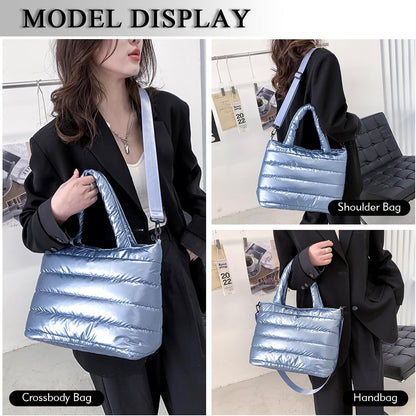 Puffer Tote Bag, Trendy Large Quilted Puffy Tote Bag Purse for Women Multiple-pockets Shoulder Handbags