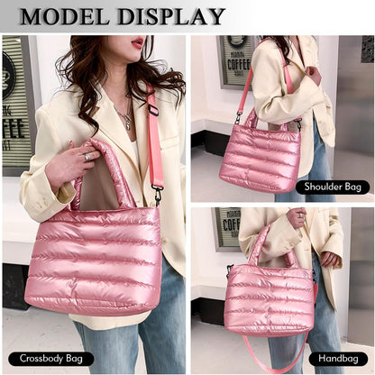 Puffer Tote Bag, Trendy Large Quilted Puffy Tote Bag Purse for Women Multiple-pockets Shoulder Handbags