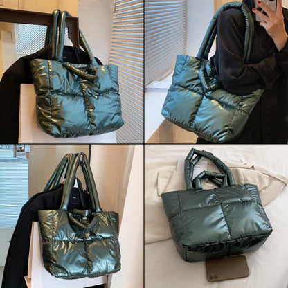 Puffer Tote Bag for Women Large Quilted Purse Ladies Padding Shoulder Bag Lightweight Puffy Tote Bag and Satchels