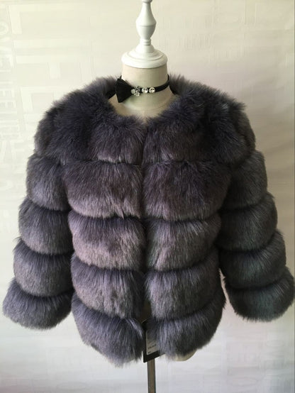 Simplee Women Luxury Winter Warm Fluffy Faux Fur Short Coat Jacket Parka Outwear