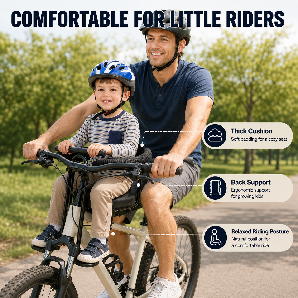 Front-Mounted Child Bike Seat for Adult & Mountain Bikes with Guardrail, Backrest and Footrests