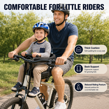 Front-Mounted Child Bike Seat for Adult & Mountain Bikes with Guardrail, Backrest and Footrests