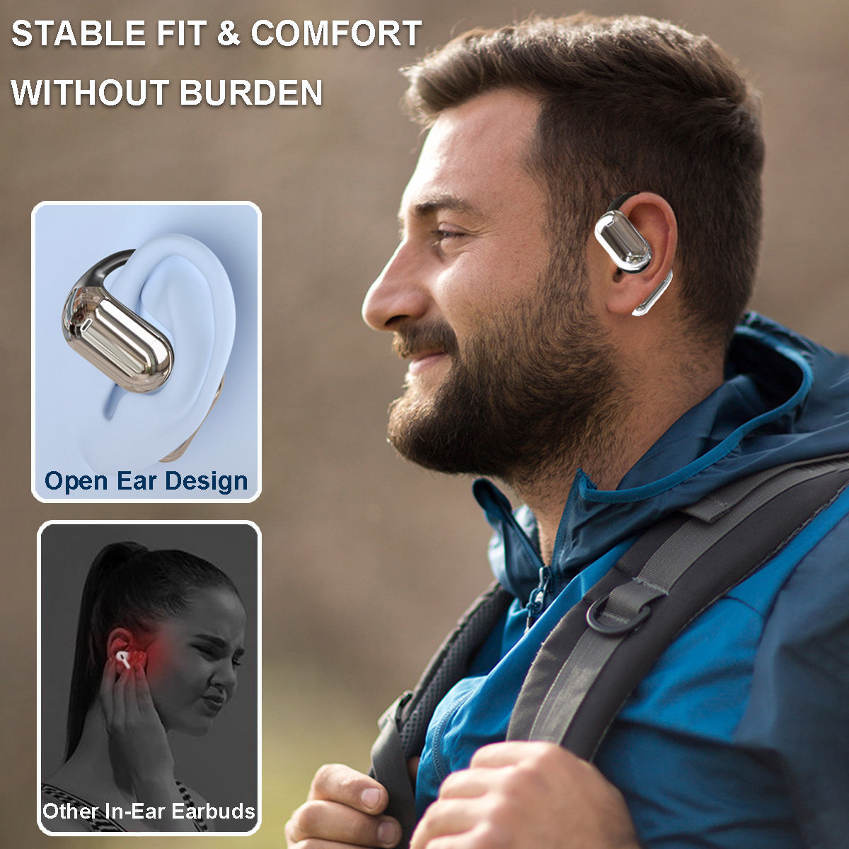 Open Ear Headphones Bluetooth 5.4 Wireless Earbuds with Earhooks waterproof Earphones for sports workout running fitnwss