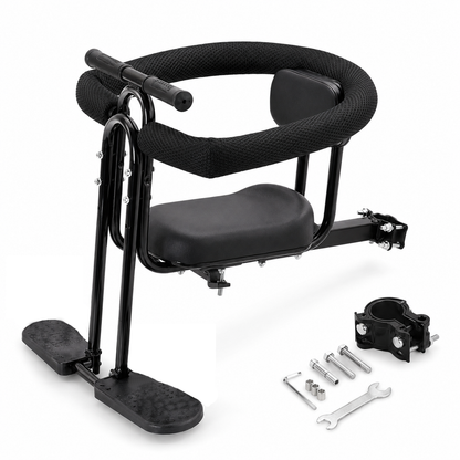 Front-Mounted Child Bike Seat for Adult & Mountain Bikes with Guardrail, Backrest and Footrests