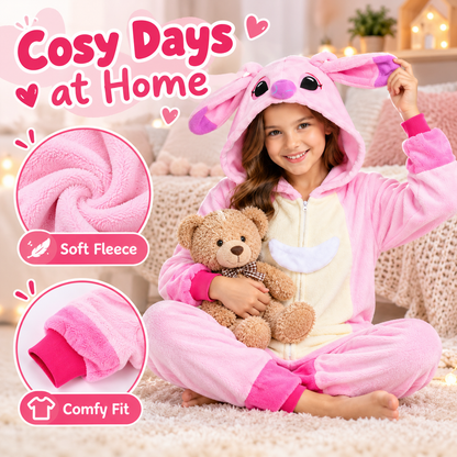 Kids pink zip-up animal onesie pajamas - at-home lounging and movie nights