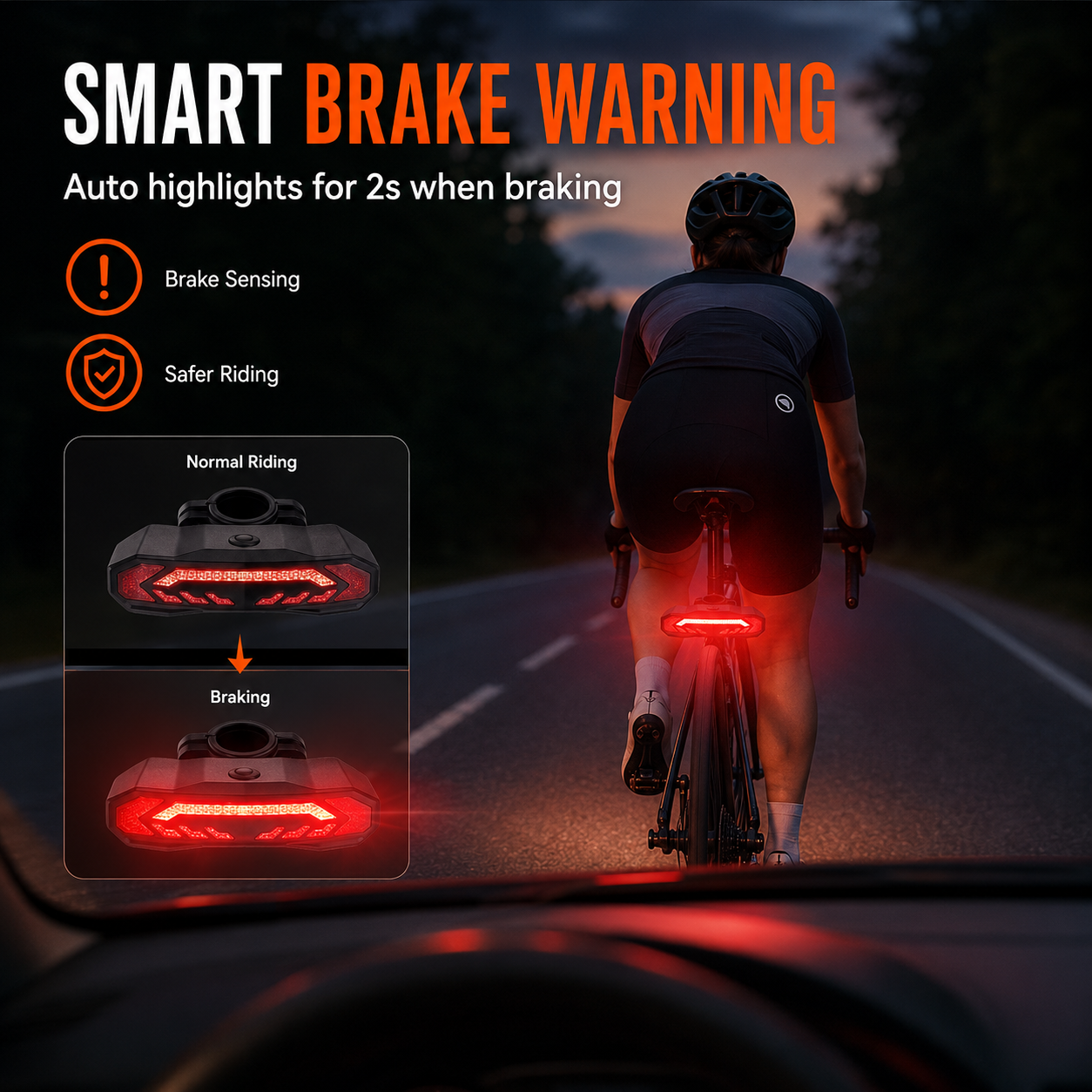 USB-C rechargeable rear bicycle safety light