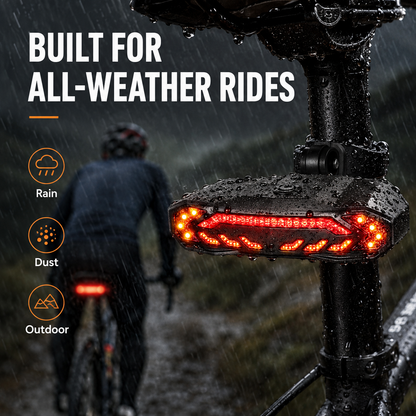 Weather resistant smart rear bike light for commuting
